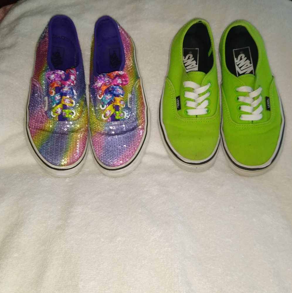 2 Vans Rainbow Sequin & Green 5 Women 3.5 Kids